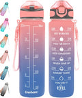 Enerbone 32 oz Drinking Water Bottle with Times to Drink and Straw, Motivational with Carrying Strap, Leakproof BPA & Toxic Free, Ensure You Drink Enough Water for Fitness Gym Outdoor - color: Pink-Blue