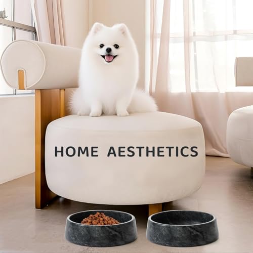 SAMAH Black Marble Dog Bowl, Non-Slip Non-Tipping Heavy Dog Food Bowl, Large Weighted Stone Dish, Natural Marble Dog Water Bowl, Easy to Clean, Gifts for Cat & Dog Lovers, Holds 6 Cups(6 lbs) - color: Black, size: L
