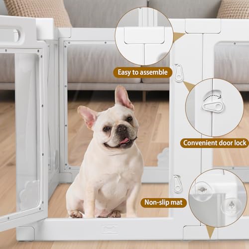 Clear Acrylic Dog Playpen Indoor with Door - Easy to Assemble Foldable Pet Playpen for Small Dogs, Cats, Rabbits, Ferrets - Small Animal Whelping Crate Kennel Fence