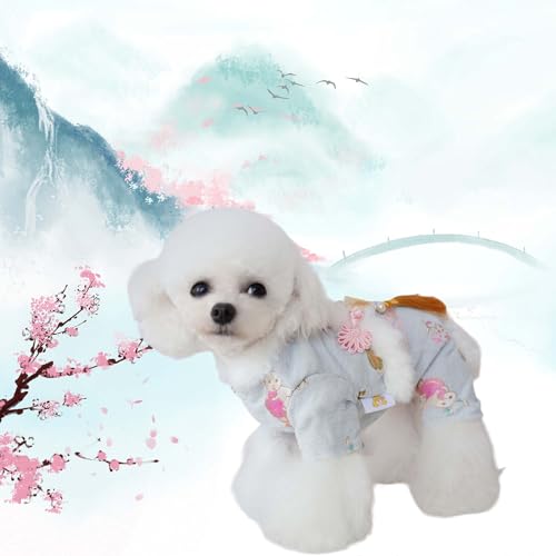 Dog Chinese New Year Clothes Cat Tang Costume Outfit,Tassels Dog Cheongsam Tang Suit,Winter Fleece Pet Jacket Clothes (Blue Four Legs, S(Bust14.1inch|Weight 4-6LBS)) - color: Blue Four Legs, size: S(Bust14.1inch|Weight 4-6LBS)