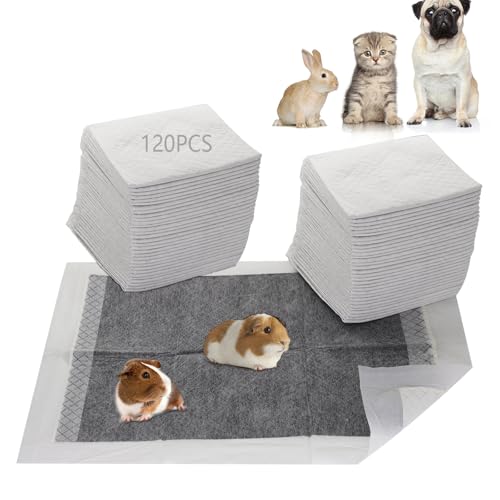 Guinea Pig Pee Pads, Disposable Rabbit Cage Liners, Charcoal Odor Controlling Absorbent Waterproof Pee Pads for Hamster, Bunny, Ferret, Chinchilla and Other Small Animals (18" x 13", 120 PCS) - size: 17.7" x 12.9" - 120PCS