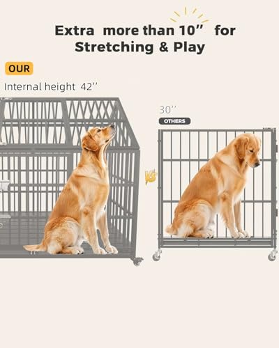 Heavy Duty Dog Crate for Large Dogs, 58 inches Extra Large Dog Kennel Indoor, Roof Dog Cage for High Anxiety Dogs - size: 58''