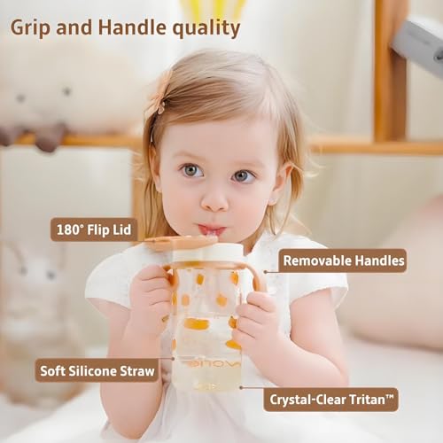 Evorie Tritan Spill Proof Straw Sippy Cups for Toddlers 1–3 Years, 10 Oz | BPA & BPS-Free, Toddler water bottle, Easy grip handles, Dishwasher safe, Durable Tritan, Easy to clean, Pink Rabbit - color: Pink Rabbit