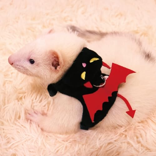 Small Animal Harness and Leash Set, Adjustable Escape Proof Ferret Harness Vest for Adult Ferret, Meerkat, King Squirrel & Fancy Rat, Soft Comfortable Pet Walking Harness with Leash - color: Black