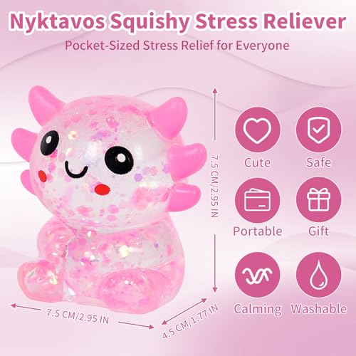 Pink Axolotl Squeeze Toy, Slow Rise squishies Relief Sensory Toy | Cute Squeeze Anxiety Pressure Ball, Portable Calming Fidget Toy for ADHD Autism, Gift Box Packed - color: Single Pink Sitting Axolotl