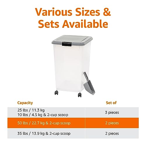 Amazon Basics Airtight Pet Food Storage Container with Scoop, BPA Free, Removable Wheels, 69 QT, Gray - size: 69 QT