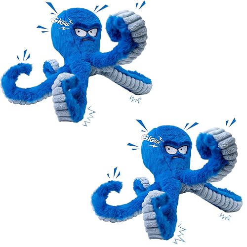 Large Dog Toys, Squeaky Dog Toy, Stuffed Crinkle Blue Octopus Toys 2 Pack | Tough Soft Fabric, Interactive Tug of War Puppy Chew Toys for Teething, Birthday Gift for Pet, Training Reward - color: Blue Octopus 2pack