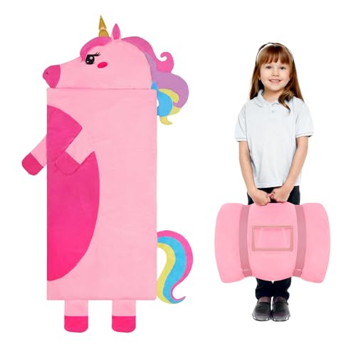 Kids Sleeping Bag Soft Plush Toddler Nap Mat with Pillow for Boys Girls Large 67 * 27.5 Inch Sleeping Mat for Daycare Preschool Kindergarten - color: Unicorn