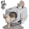 Stainless Steel Litter Box with Lid, XL Large Enclosed Cat Litter Box | Metal Cat Litter Box for Big Cats with High Sided,Anti-Leakage,Front & Top Entry,Includes Mat & Scoop - size: XL (Enclosed)
