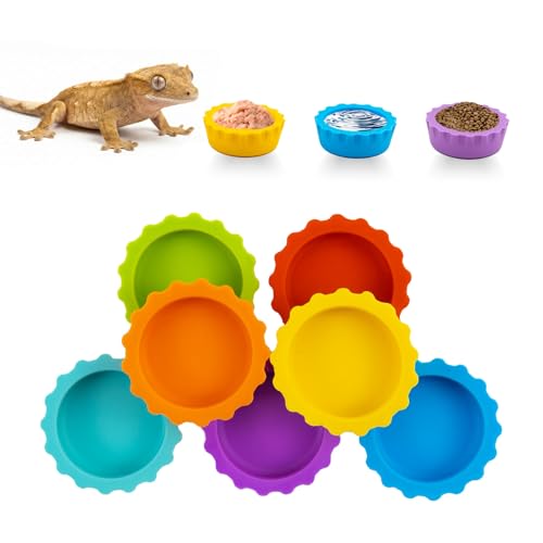 7 Pack Crested Gecko Food and Water Bowl, Eudimysx Reusable Small Reptile Feeding Dish, Gecko Tank Accessories for Hermit Crab, Tarantula, Isopods, Snails and Lizard, Silicone Easy Clean & 7 Colors - color: 7Pack
