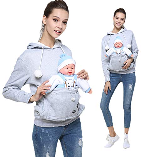 Womens Pet Carrier Sweater Dog Cat Pouch Hoodies Plus Size Tops - color: Grey, size: Small