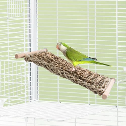 Bird Cage Ladder Perch, Seagrass Woven Ladder Hammock Exercise Stands Parakeet Climbing Chewing Bridge for Parrots Lovebirds Cockatiels Conures Budgies, Bird Cage Accessories