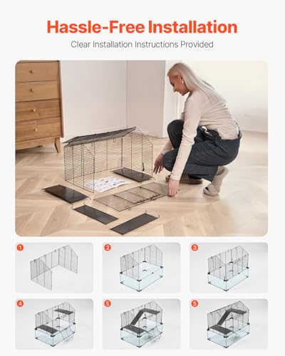 VEVOR Hamster Cage, 360°Viewing Transparent Hamster Habitats, Small Animal Cage, 22.8 x 15 x 21.3 in, Ventilated Pet Mouse Cages with Water Bottle, Portable Hamster House for Rats, Guinea Pigs - size: 22.8"L x 15.0"W x 21.3"H