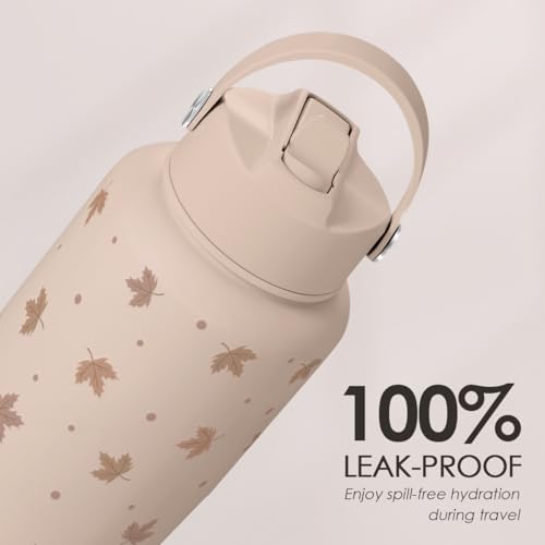 Maple Leaf Water Bottle 32oz Stainless Steel with Lid & Straw, Fall Insulated Bottles Gift for Women Girls, Autumn Gifts - color: Fall