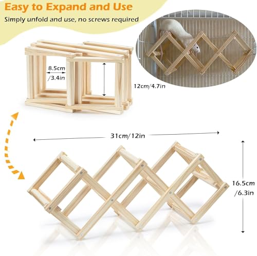 Kiln-Dried Wood Rat Climb Toy, Hanging Cage Ladder Activity (S, 2pcs) | Natural Rat Cage Bridge, Multiple Openings & Directional Ramps Offer Challenges to Satisfy Rats' Instincts for Explore & Play - style: S, 2pcs