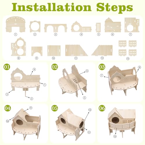 Wooden Hamster House with Balcony, Small Animal Habitat Double-Decker Forest-Style Hut Chew Toys for Dwarf Hamsters, Gerbils, Small Pets (Hole Diameter 4 CM) - size: Hole Diameter 4 CM