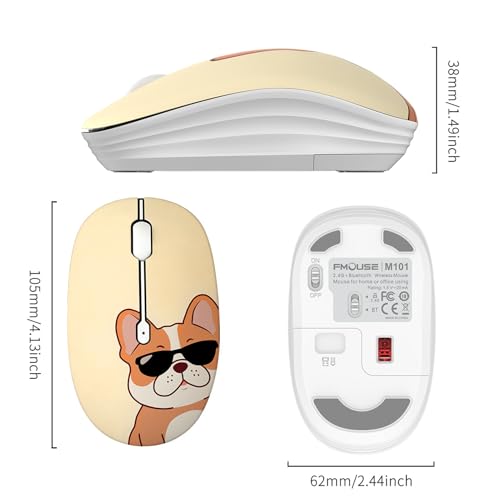 FMOUSE Cute Cartoon Silent Wireless Mouse, Dual Mode Bluetooth & USB 2.4G | Cool French Bulldog, Ideal for Kids & Boys Back to School | AA Battery Powered | Compatible with Laptop Mac iPad Tablet > - color: Cool French Bulldog