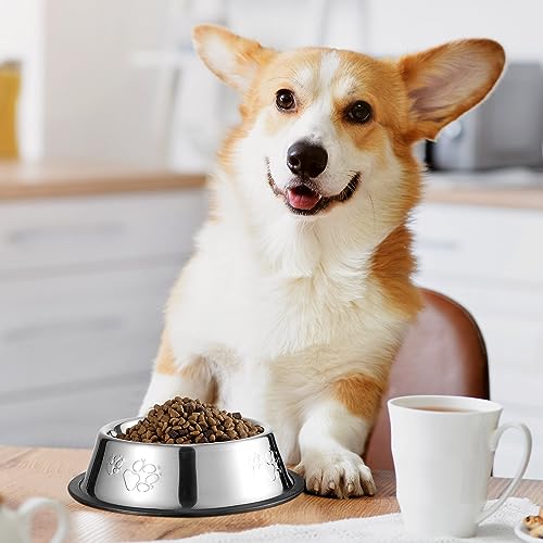8 Pack Stainless Steel Dog Bowls Metal with Rubber Base Non-Slip Pets Puppy Cats Feeding Food and Water Bowls Dishwasher-Safe for Indoor Small Medium Large Dogs Cats Kitten Rabbit(7 oz) - size: 7 oz