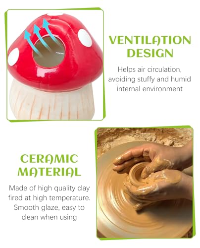 BNOSDM Ceramic Hamster Hideout Cute Mushroom Shape Hamster House and Habitat Cool Hamsters Hide Suitable for Syrian, Mice, Dwarf Hamsters, Gerbils (Red) - color: Red Hideout Solo