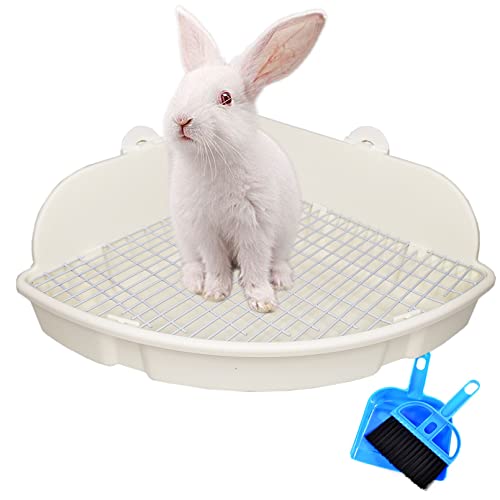 PINVNBY Large Rabbit Litter Box Bunny Corner Toilet Box Small Animal Cage Toilet Pet Potty Trainer Bigger Pan Fan Shape Box for Adult Guinea Pigs Chinchilla Ferret Galesaur (White)