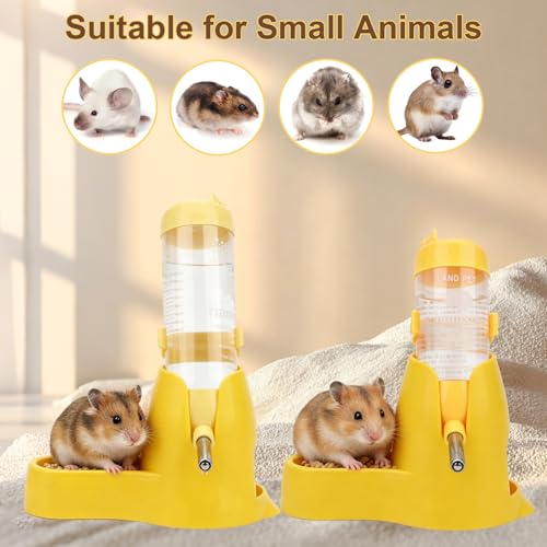 Litewoo 3 in 1 Hamster Water Bottle Small Animal Water Bottle with Food Container Base Hut Hanging Pet Automatic Feeding Drinking Dispenser for Dwarf Hamster Rats Mouse Gerbil Mice - color: Yellow, size: 80ml