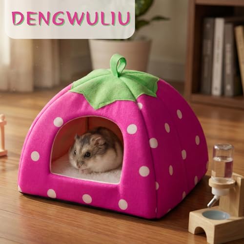 Guinea Pig Bed Rabbit Hideout Warm Fleece Cuddle Cup Washable Sleeping House for Small Animals Pet/Ferret/Chinchilla/Bunny (Pink) - color: Pink