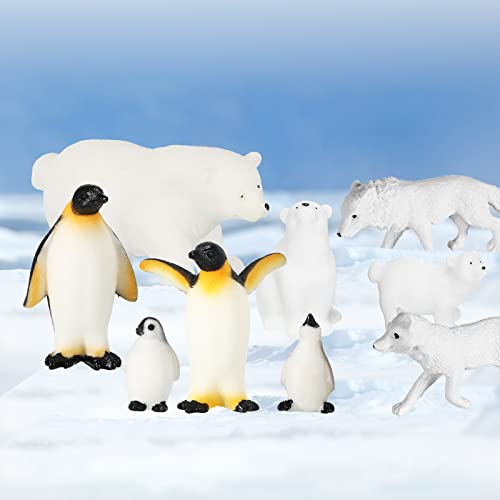 Kasyat 16 Pcs Polar Animals Figurines Antarctic Animals Set Plastic Arctic Figures with White Bear Penguin Figurines Whale Seal Wolf Cat for Adult Party Favor(Vivid Style)