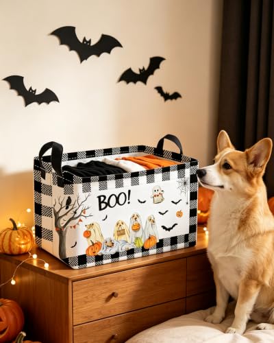 Essme Rectangular Dog Helloween Basket,Kids Storage Bins Organizer with Handles for Girls Room Decor, Gift Basket,Shelf Basket.(Dog Helloween) - color: Dog Helloween