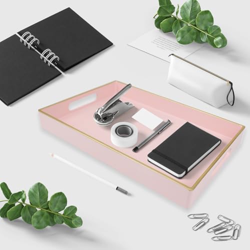 Spsyrine Pink Bathroom Vanity Tray with Handles for Dresser Tops, Countertop, Perfume Decorative Tray, 11.8” * 7.87” *1.37” - color: Pink