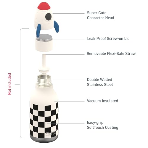 asobu Bestie Replacement Head for Insulated Water Bottle, Detachable Soft | Food-grade soft silicone, snap-on fit, collectible kids series, fits 420ml bottle, BPA free, dishwasher safe - color: Rocket Replacement Head