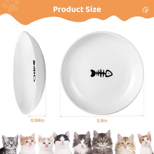Ceramic Cat Food Plates: Cat Wet Food Bowls/Whisker Fatigue Cat Dishes & Shallow Bowls for Kittens and Small Animals | For wet/dry food; fits kittens, rabbits, hamsters; microwave & dishwasher safe; stable fishbone design - color: Fish bone