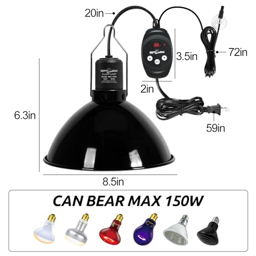 REPTI ZOO Reptile Light Fixture with Dimming Thermostat, 8.5 Inch Deep Dome Lamp Fixture with Reptile Heat Lamp Bulb Temperature Controller Reptile Dimming Thermostat Max 150W - size: 8.5 Inch