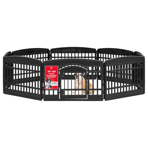 IRIS USA 8-Panel Dog Playpen with Door, Pet Enclosure, Black | Heavy Duty Plastic, Multiple Pets, Indoor Outdoor, Portable, Large Play Area, Easy Assembly - color: Black, size: 8 Panel - 24" H