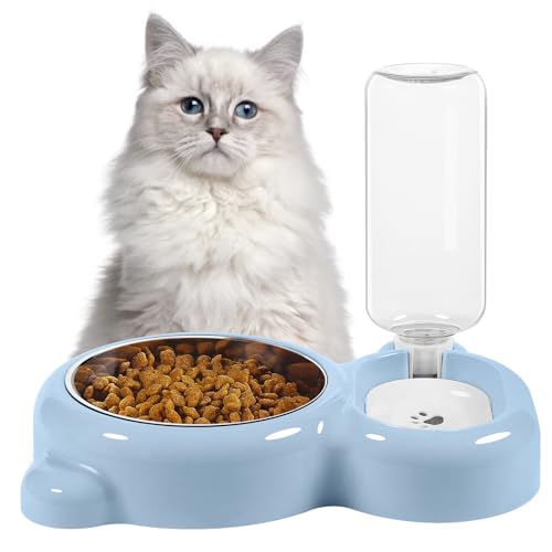 Dog Bowls, Cat Food and Water Bowl Set with Water Dispenser and Stainless Steel Bowl for Cats and Small Dogs - Light Blue - color: Light Blue