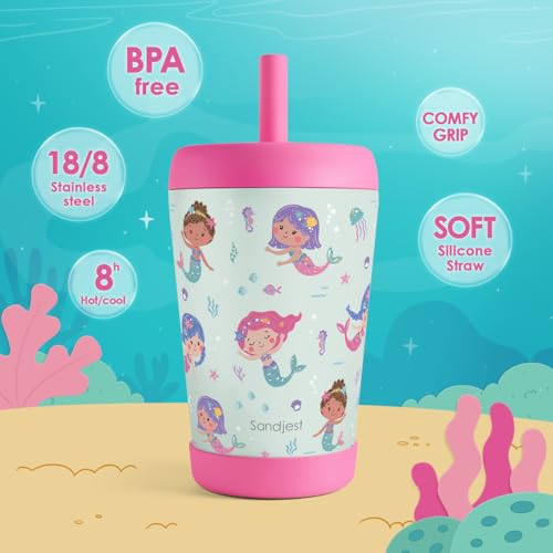 SANDJEST Mermaid Insulated Sippy Tumbler 12 Oz, Gift for Birthday, Christmas & Back to School - color: Mermaid 3