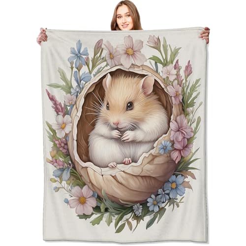 Hamster Blanket,40x50in,Cute Animal in Floral Nest Pastel Flower Throw Blankets,Gifts for Kids Girls Women, Lightweight Soft Fleece Cozy,for Sofa Couch Bed Room Travel Modern Decor - color: Hamster 02, size: 40x50in