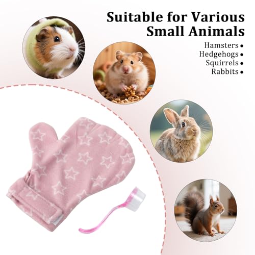 1Pcs Hamster Bite Proof Glove and Grooming Brush Set, Adjustable Hamster Glove, Lid Soft Cleansing Brush Massage Combs, Guinea Pig Brush, Hamster Care Set for Hamsters, Ferrets, Hedgehogs (Pink Stars) - color: Pink Stars
