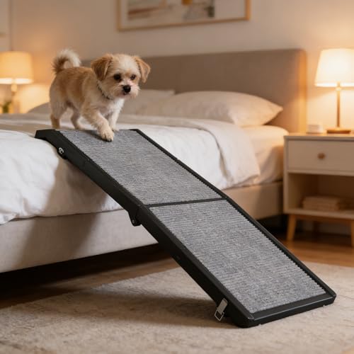Dog Ramp for Car, Folding Car Ramps for Small to Large Size Dogs, Portable Pets Ramp with Non-Slip Rug Surface, 51" Long & 19.7" Wide HDPE Dog Steps for Car, SUV, Truck