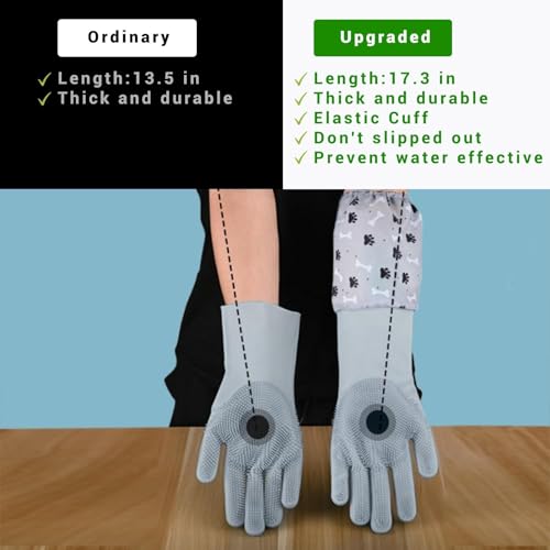 Dog Washing Gloves, Pet Grooming Gloves with Soft Brushes, Bathing and Massaging for Dogs and Cats, Silicone Heat Resistant Cleaning Gloves with High-Density Teeth (Gray) - color: Gray