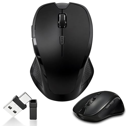 Bluetooth Ergonomic Mouse for MacBook & iPad, Built-In Jiggler, Black | Bluetooth 5.2/3.0 + 2.4G USB-C/USB-A, Silent Rechargeable Mice For Home Office, Study, Laptop, PC, Work, Travel, Students - color: Black
