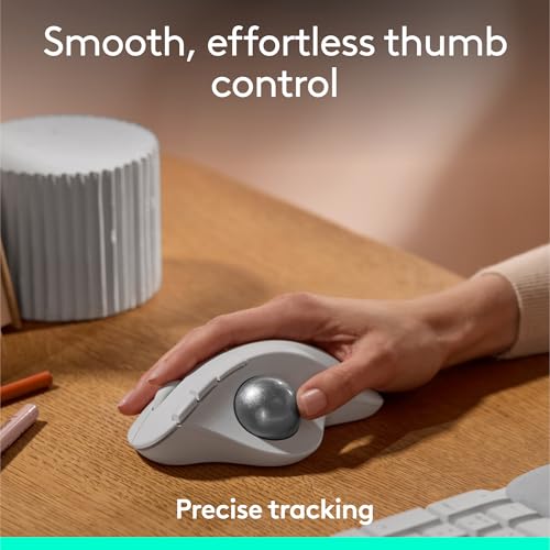 Logitech Ergo M575S Wireless Trackball Mouse- Off-White Silver Ball | Easy thumb control, precise and smooth tracking, Bluetooth and includes Logi Bolt USB receiver, PC Mac compatible - color: White + Silver Ball