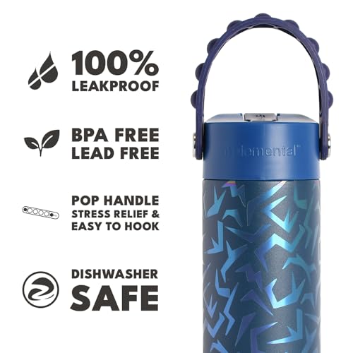 Elemental Insulated Kids Water Bottle, Stainless Steel Water Bottle with Straw Lid & Pop-It Handle, Leak-Proof Water Bottles for School, Boys or Girls, Travelling and Sports, 18oz - Dark Patterns - color: Dark Patterns