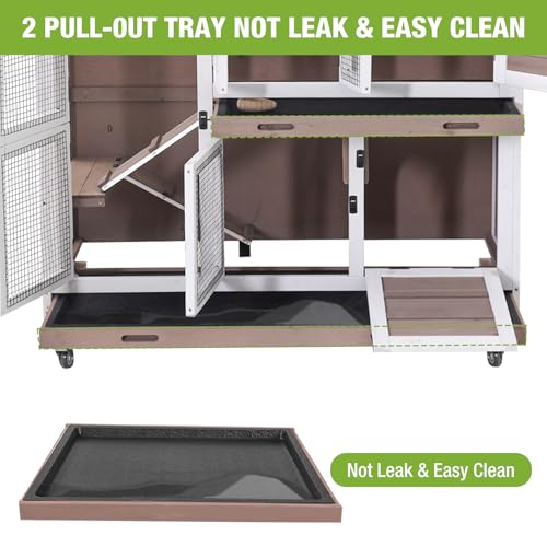 GUTINNEEN Rabbit Hutch Indoor and Outdoor Bunny Cage with Wheels Hamster House Guinea Pig Cages for Small to Medium Animals Waterproof Leakproof Tray