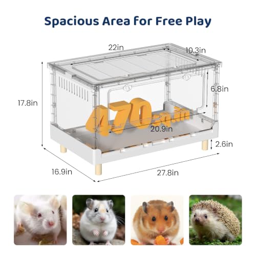Hamster Cage Foldable, 28Inch Large Acrylic Rat Cage and Habitats | Stackable with Top Access Easy Assemble for Syrian Dwarf Hamsters Gerbil Mouse Hedgehog Guinea Pig Small Animals