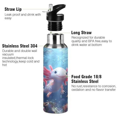 Adorable Ocean Animal Axolotl Water Bottle Kids Insulated Sports Vacuum Stainless Steel Mug with Straw Lid & Handle 20 oz - color: D07