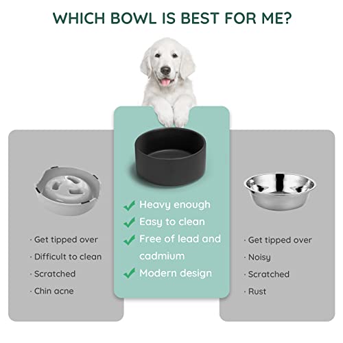 SPUNKYJUNKY 13.5OZ Ceramic Dog and Cat Bowl, Modern Cute Weighted Food Water Bowl for Replacement Black (2 Pack) - color: Black, size: 1.7 CUPS × 2
