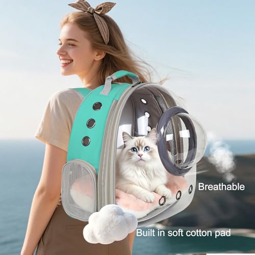 Front Extension Cat Backpack Carrier, Pet Travel Backpack for Kitten and Small Dogs, Clear Bubble Window Space Capsule Astronaut Liked Portable Vet Visit Book Bag Airline Approved - color: Green