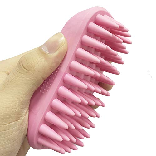 Pet Silicone Shampoo Brush for Long & Short Hair, Pink ( New ), Medium Large Pets Dogs Cats, Silicone Shower Wash Curry Brush, Massage Comb - color: Pink