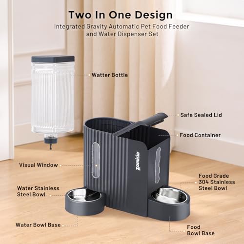 ZOMISIA Gravity Cat Food and Water Dispenser, 2 in 1 Automatic Cat Feeder