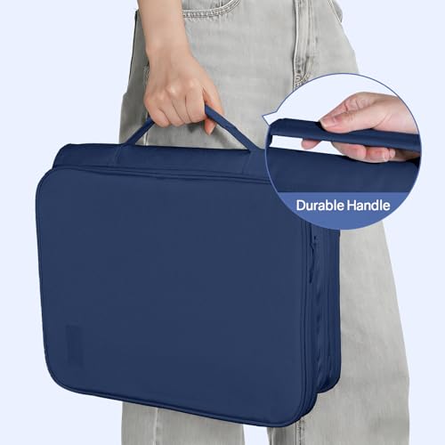 SUNEE Zippered Binder Bag with Handle, 2-Inch 3-Ring O-Ring, 500-Sheet Capacity, Includes Zip Pocket, 5-Tab Expanding File Folder, Multi-Pocket Organizer Binder for Middle School, Navy - color: Navy Blue